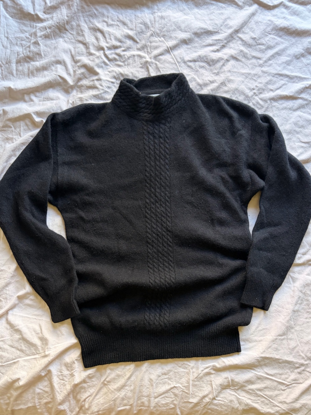 Vintage Lambswool Angora Blend Black Cable-Knit Mockneck Sweater